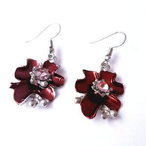 Flower Rhinestone Dangle Drop Hook Earrings